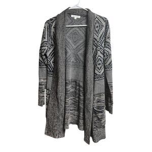 Honey Punch Long Patterned Cardigan Blue Gray Small